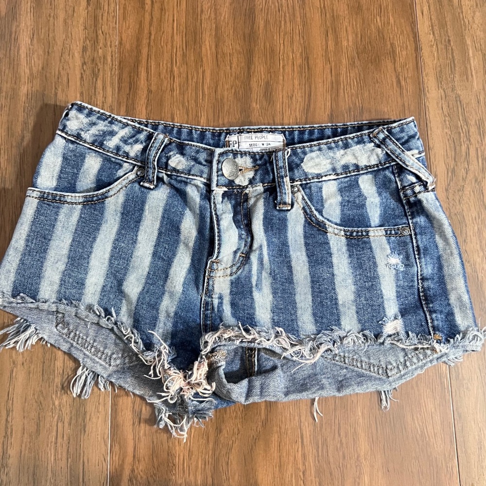 Striped Blue Denim Cutoff Shorts
